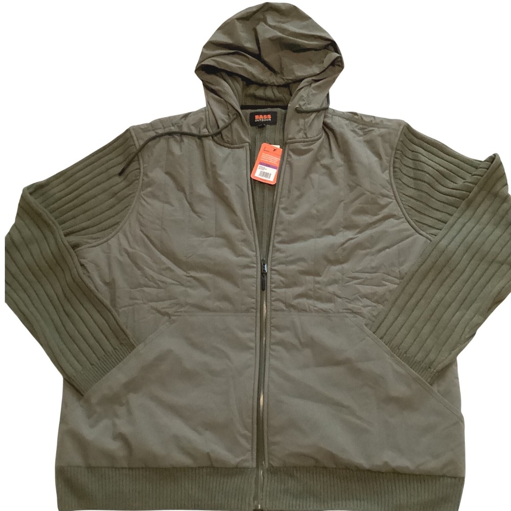 Men's Bass Outdoor Full Zip Hoodie Sweater Jacket –‎ Deep Lichen, Size XXL, NWT